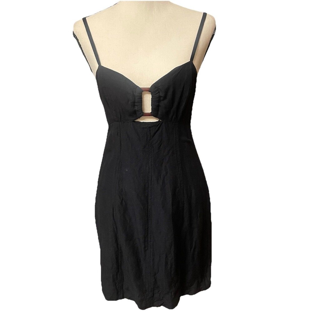 Anthropologie Black Mini Dress Cutout XS LBD Quiet Luxury Minimalist 90s Punk